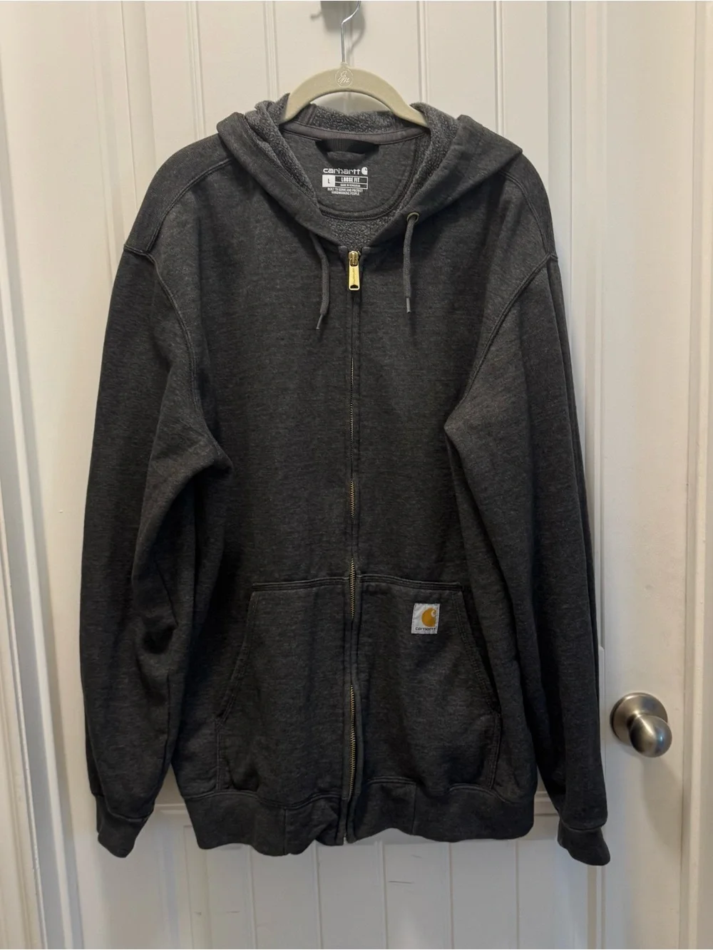 Carhartt Midweight Gray Full Zip Hooded Jacket Loose K122 Utility Skater Size L